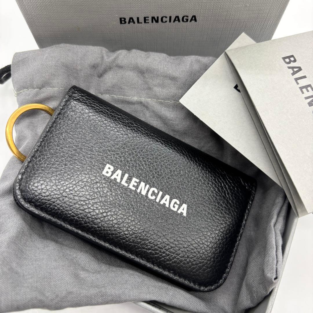 【美品】バレンシアガ キーケース 6連 エブリデイ シボ革 ロゴ 黒