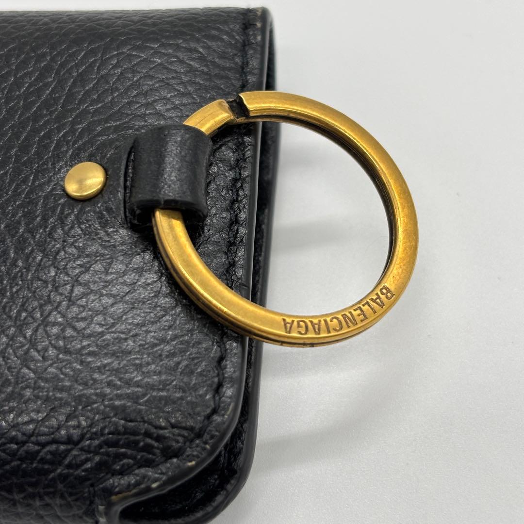 【美品】バレンシアガ キーケース 6連 エブリデイ シボ革 ロゴ 黒