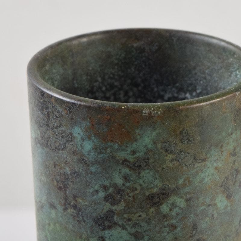 はな　茶道具　唐銅風炉師　藤井宗喜作　青銅　杵形花入　共箱　C　9203