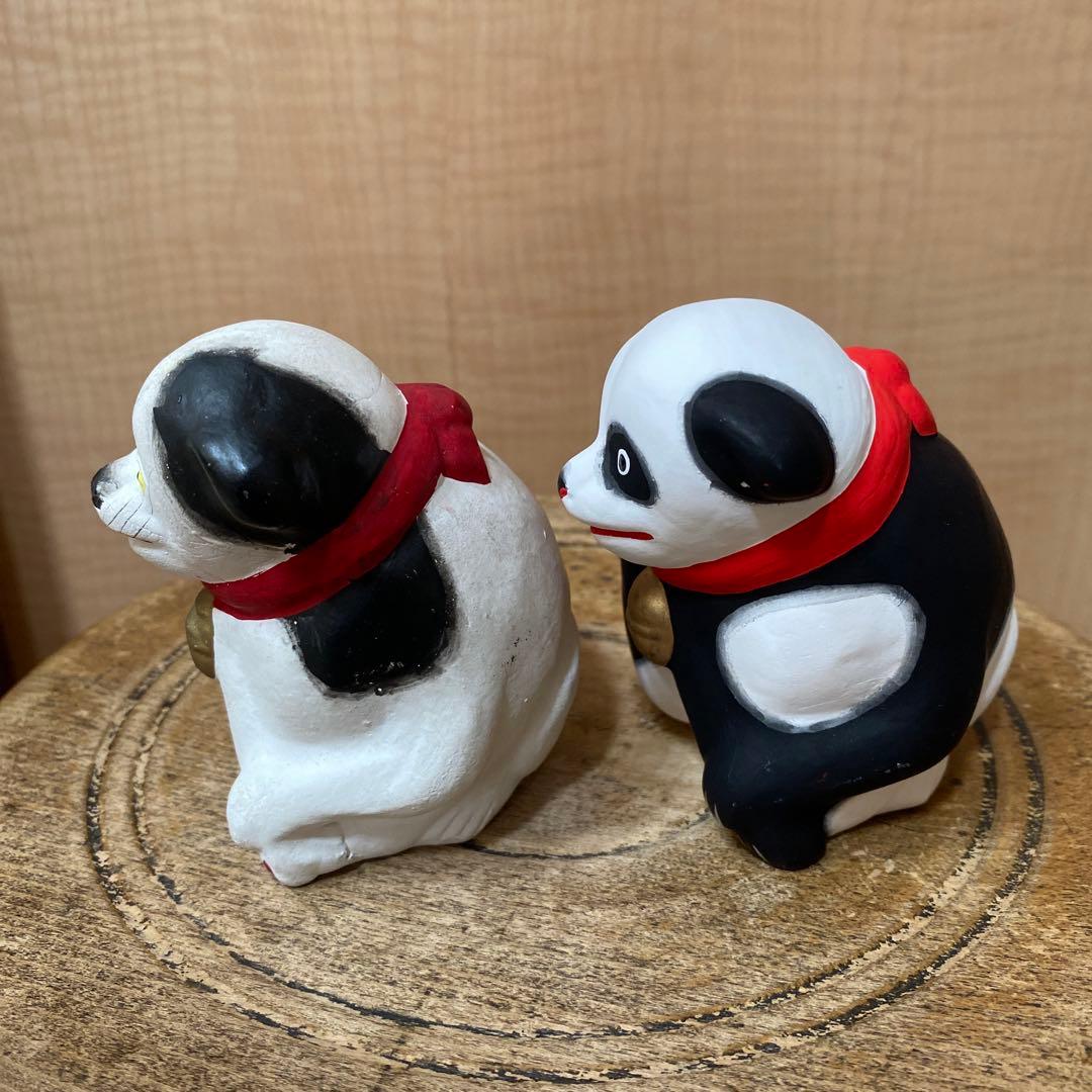伏見人形　レア　パンダ　2体セット　犬　土人形　郷土玩具　置物