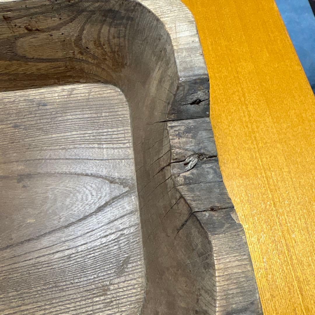 木製長方形皿 亀裂あり　骨董　木彫りトレイ