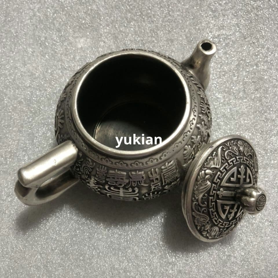 銅製 浮彫 万寿茶壺 観賞壺 茶道具 香道具 装飾品 工芸品 美術品