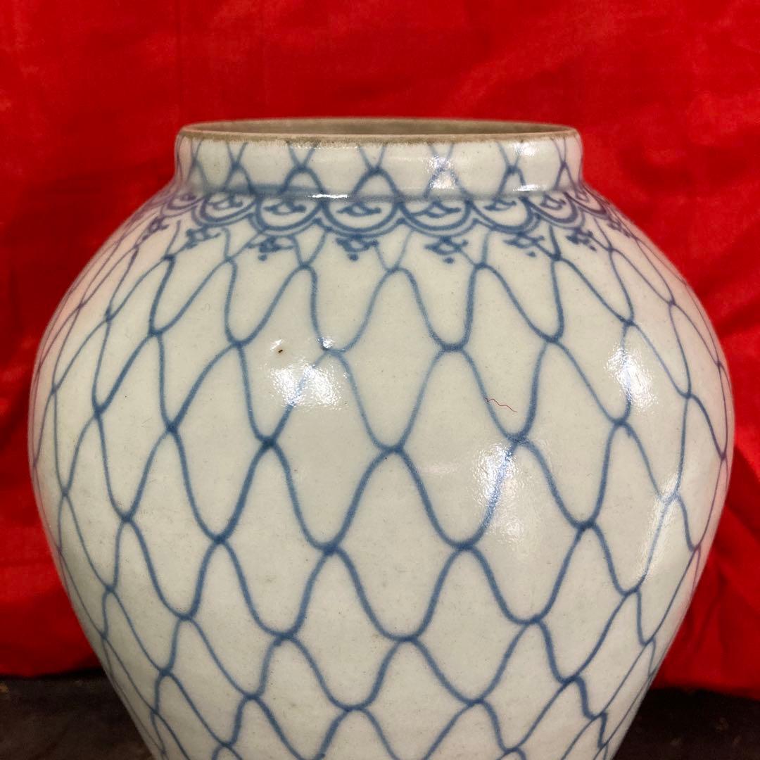古伊万里　染付　壺　網目文