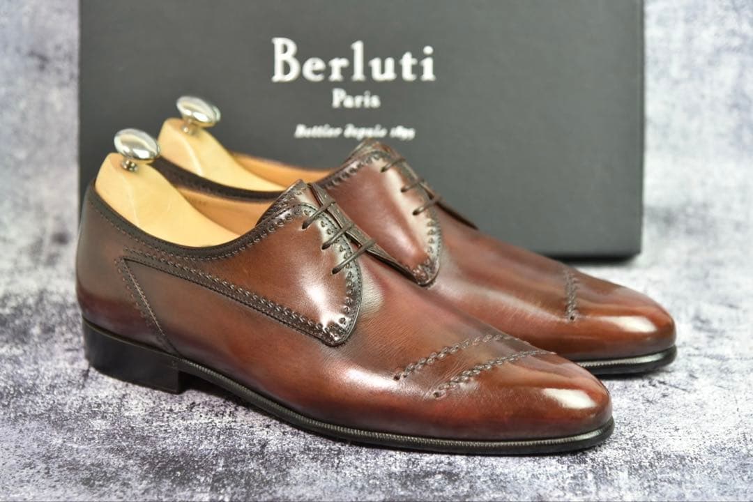 純正ツリー付　ベルルッティ　パティーヌ　ダービー　ガレ　サイズ8　ダークブラウン