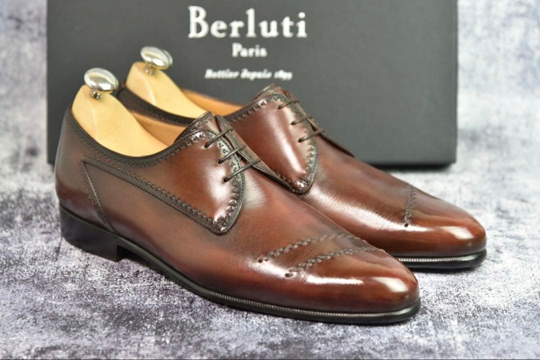 純正ツリー付　ベルルッティ　パティーヌ　ダービー　ガレ　サイズ8　ダークブラウン