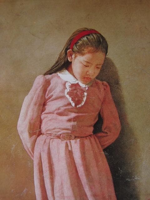 藤井勉、「陽だまり」、希少な額装用画集より、新品高級額装付