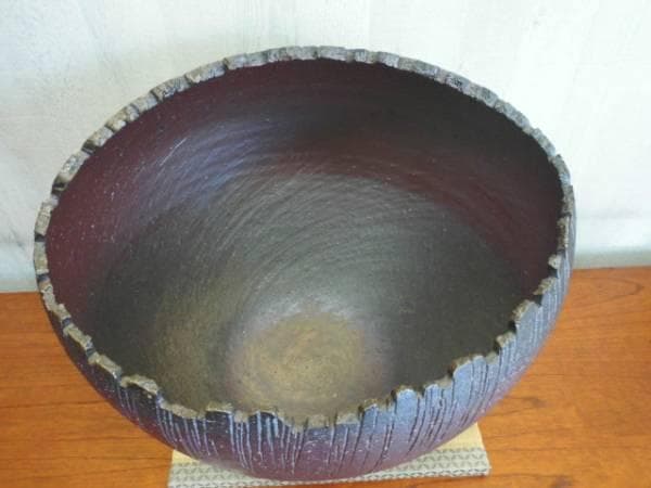 備前焼作家・大谷敬二郎作　浅切広口花器/大作