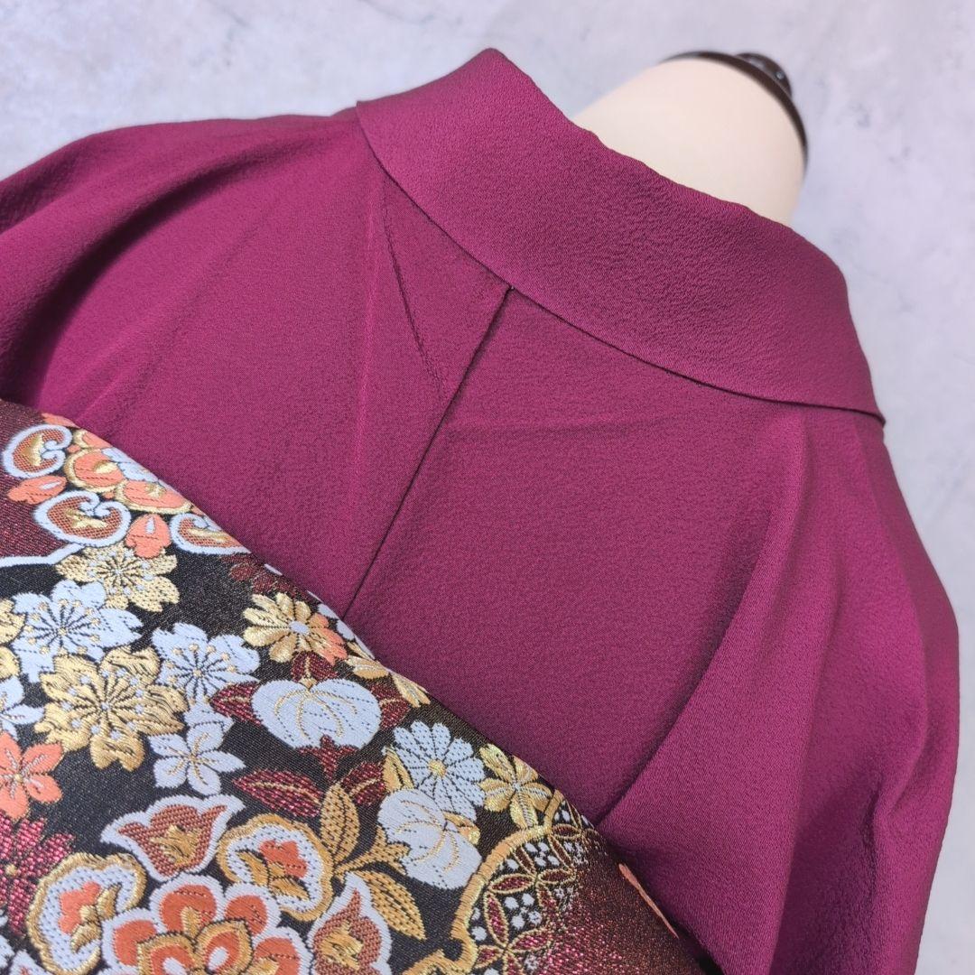 色無地　着物　フルセット　正絹　マゼンタ　赤紫　しつけ糸　O10