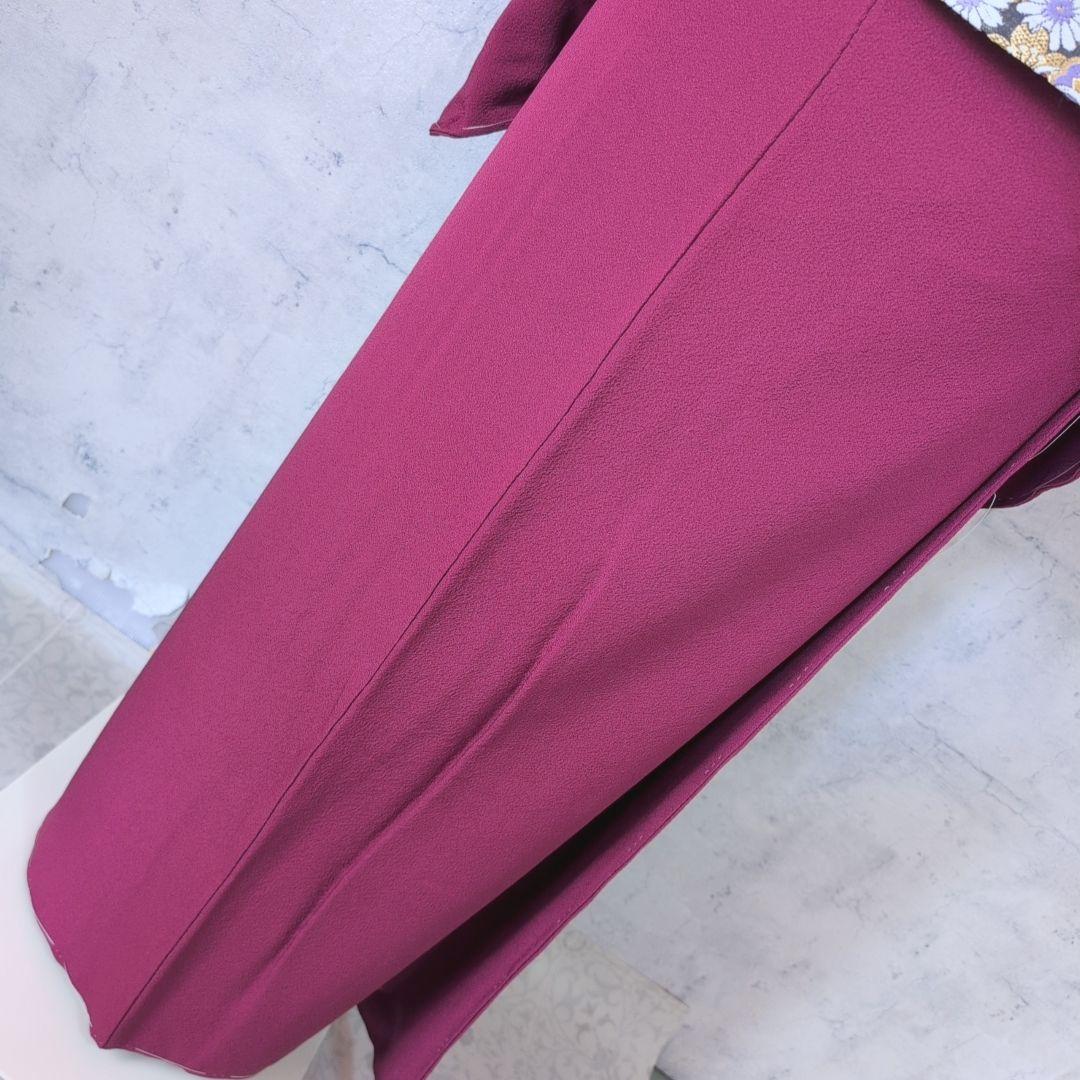 色無地　着物　フルセット　正絹　マゼンタ　赤紫　しつけ糸　O10