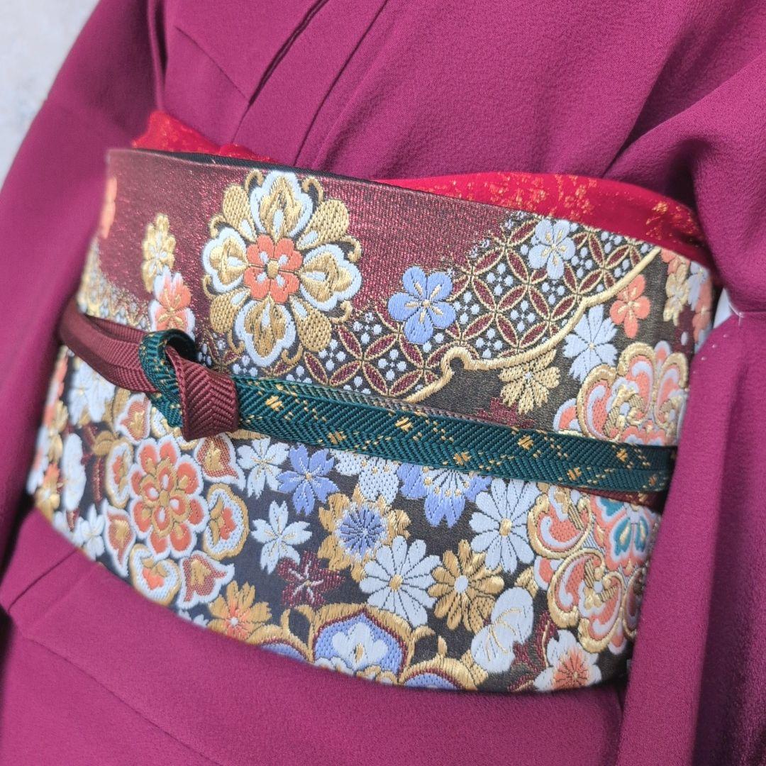 色無地　着物　フルセット　正絹　マゼンタ　赤紫　しつけ糸　O10