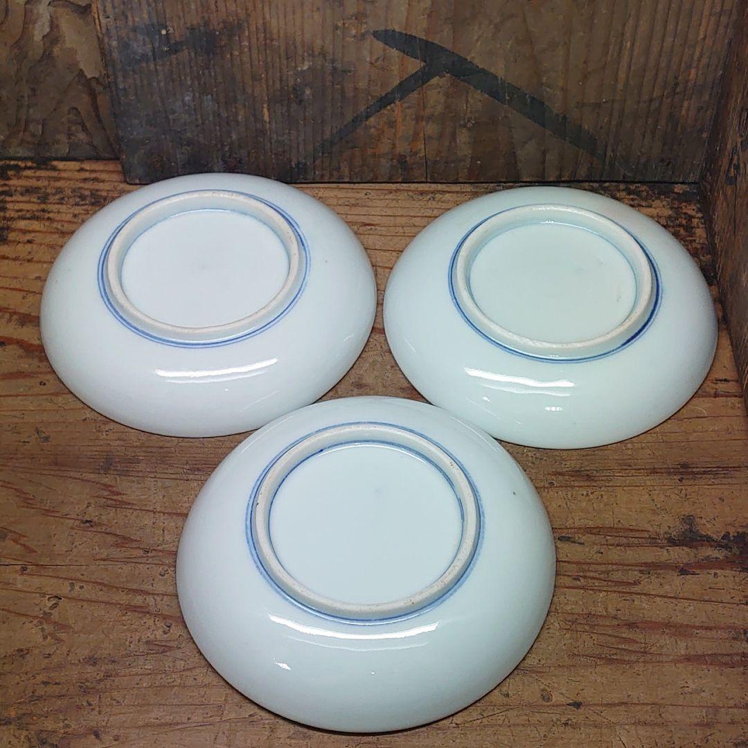 昔のお皿3枚セット 「Aけ2 レトロ 鶴 印判 明治 大正 昭和 江戸骨董」