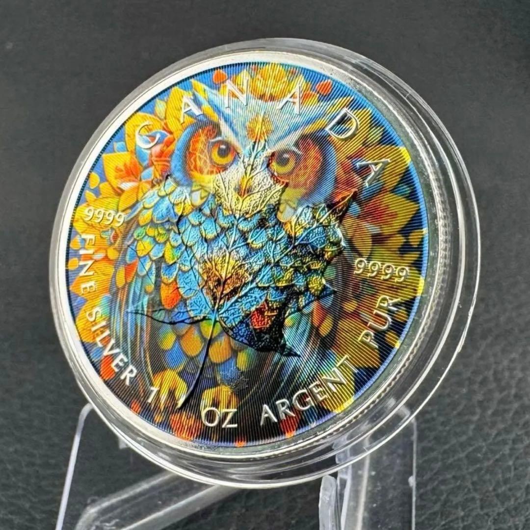 メイプルリーフ 銀貨 カラー マンダラフクロウ 曼荼羅梟 1オンス 1oz