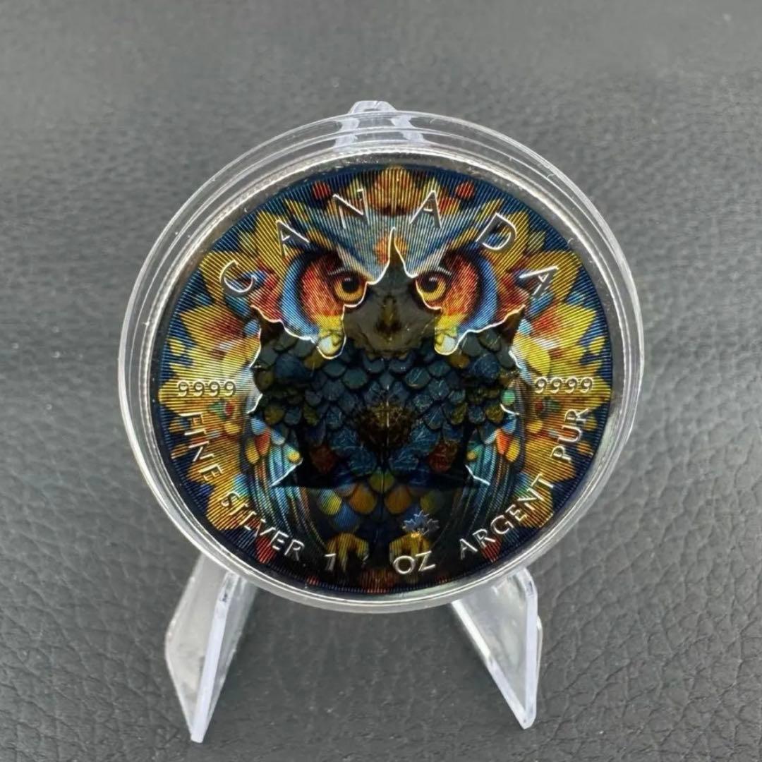 メイプルリーフ 銀貨 カラー マンダラフクロウ 曼荼羅梟 1オンス 1oz