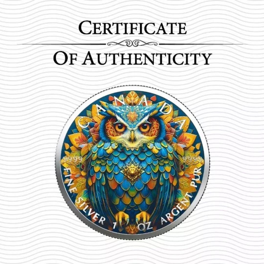メイプルリーフ 銀貨 カラー マンダラフクロウ 曼荼羅梟 1オンス 1oz