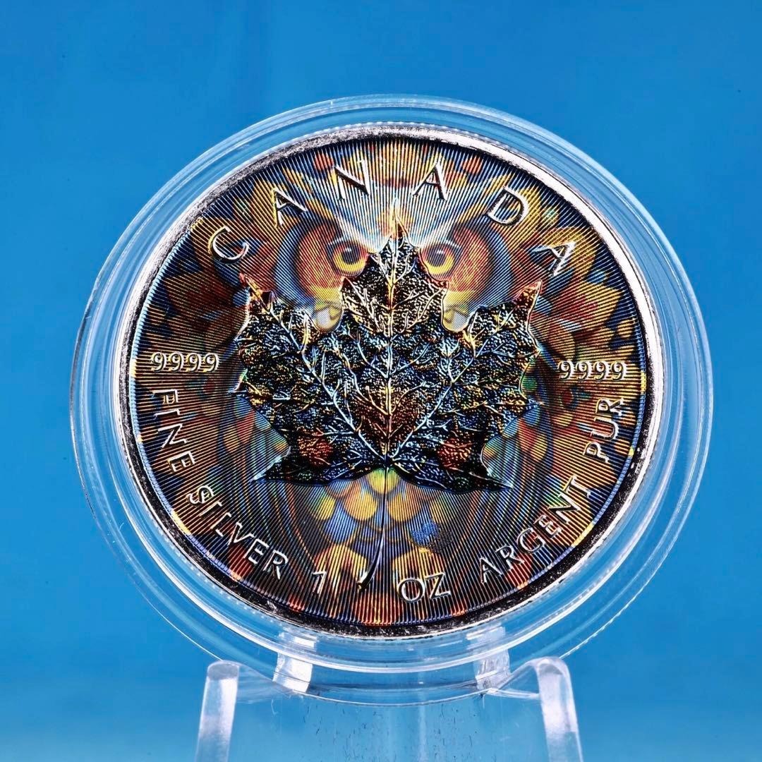 メイプルリーフ 銀貨 カラー マンダラフクロウ 曼荼羅梟 1オンス 1oz