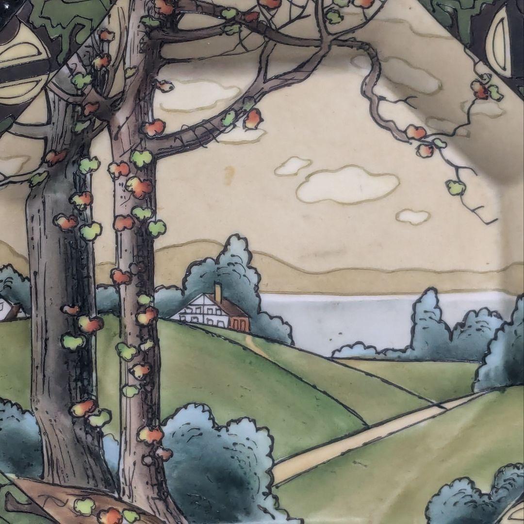 初期オールドノリタケ・一陳盛上ウッドランド風景紋図飾り皿　ヘキサゴン　鉢　ボウル