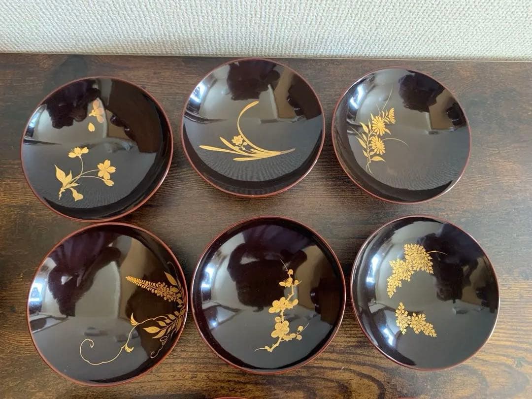 嘉永6年　見返し沈金蒔絵木製吸物椀10客　骨董品　絵がわり椀　汁椀　お椀　珍品