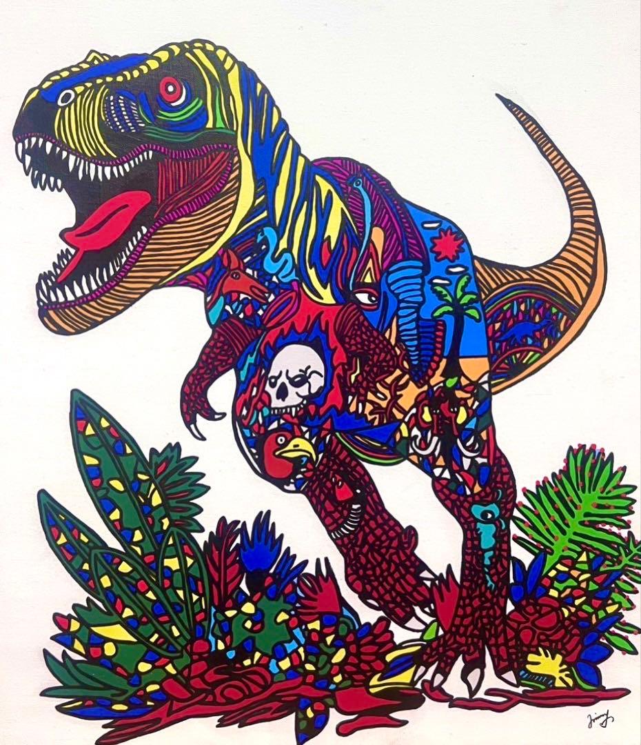 SALE【F10号】ジミー大西【ティラノサウルス】手描き/表裏サイン有り/油彩
