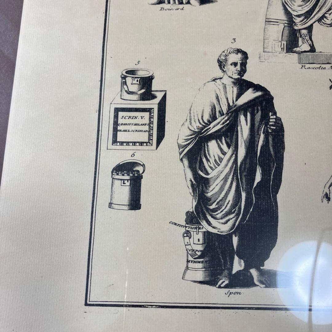 アンティーク　フランス銅版画　ローマ人の服　特大サイズ　額