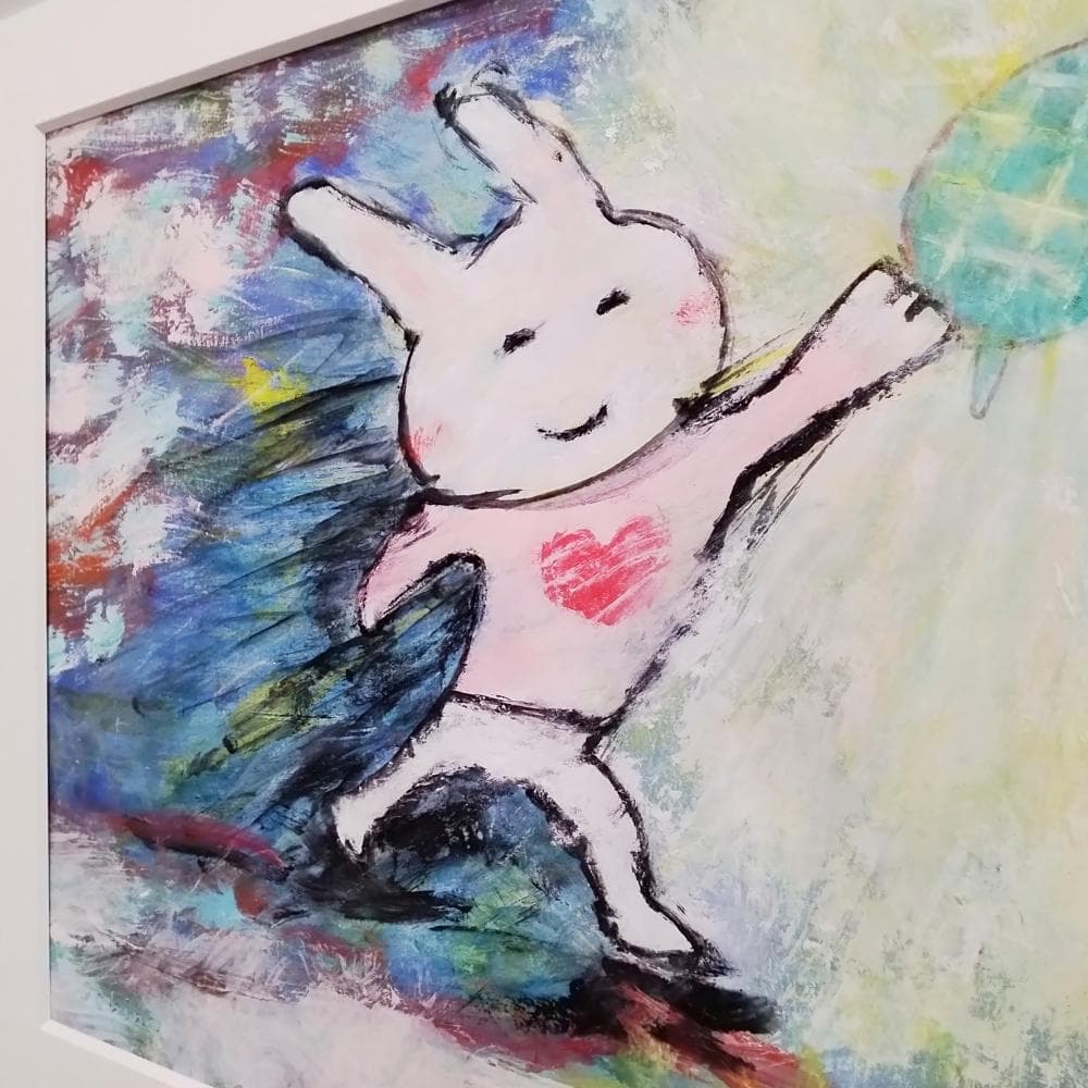 内野隆文　カミナリ　うさぎ　亀　絵画　ドローイング　現代美術　額付　真作
