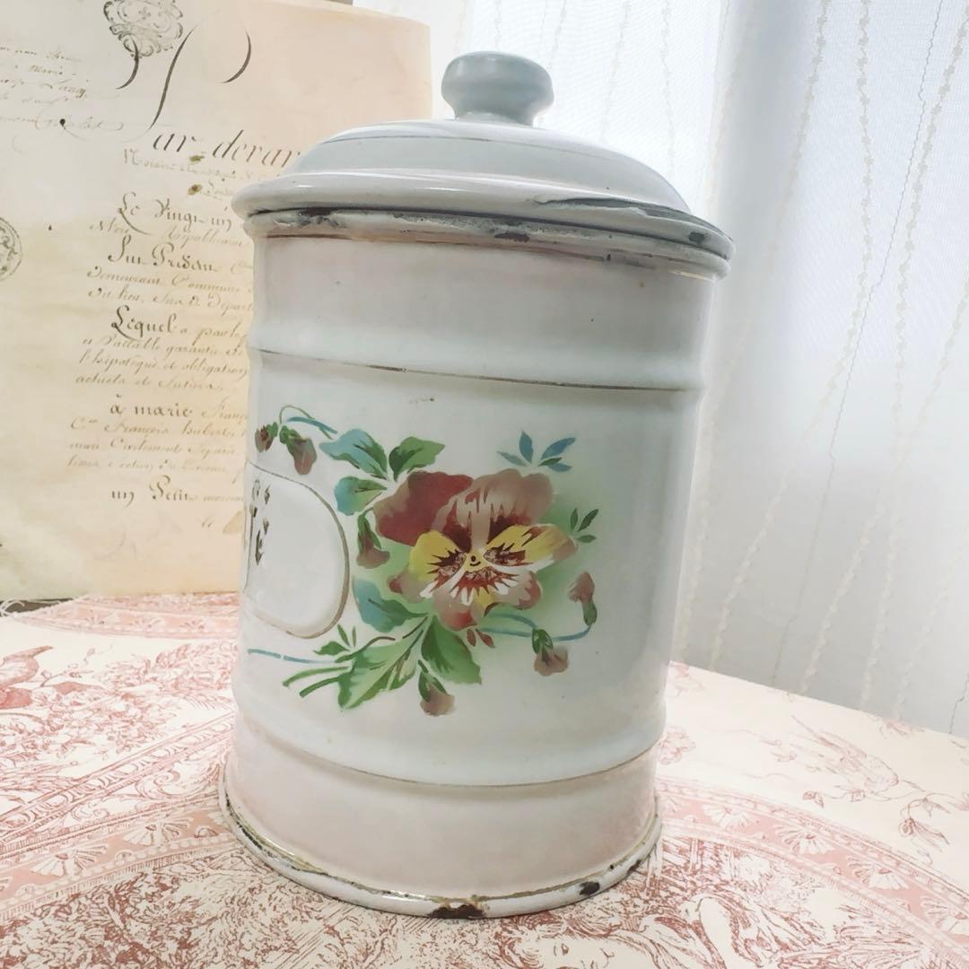 フランス　アンティーク　JAPY社　ホーロー キャニスター　ピンク　ジャピー