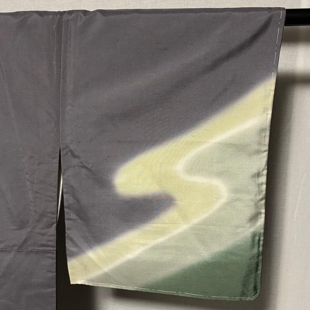 D37 訪問着 白山紬 落款入 流水 正絹 着物 袷 しつけ糸未使用極美品