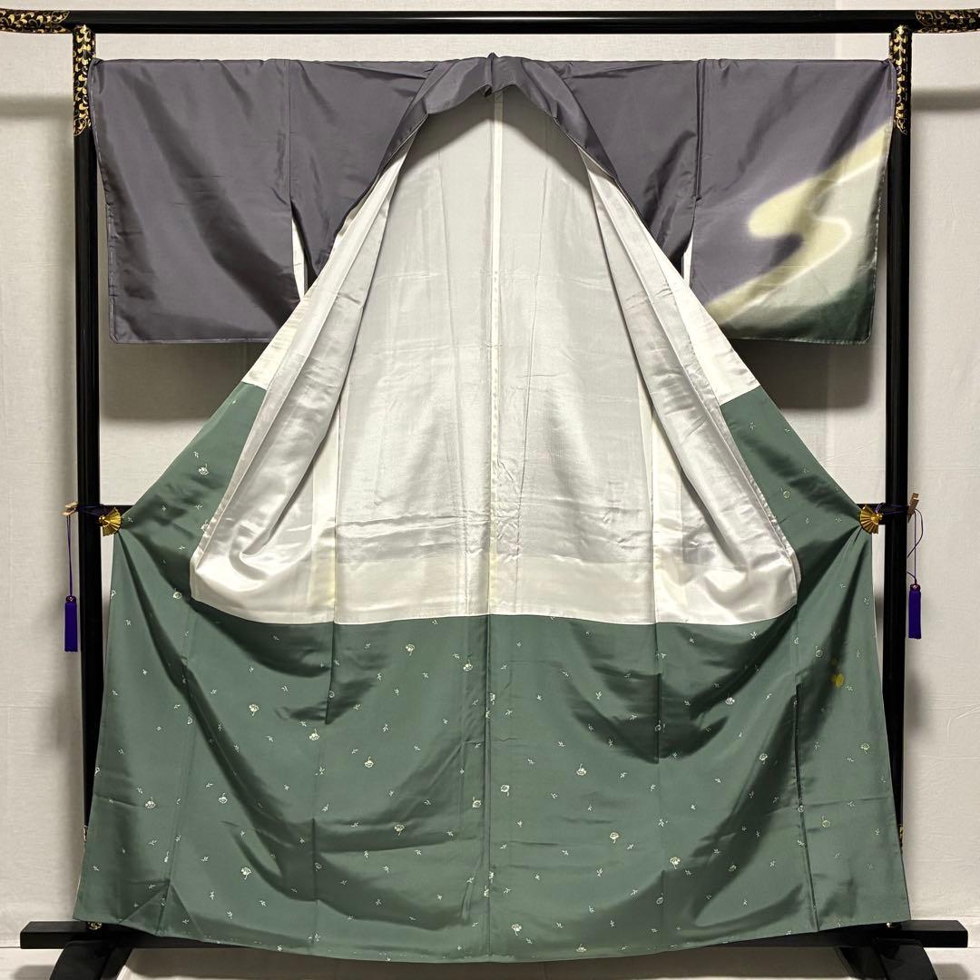 D37 訪問着 白山紬 落款入 流水 正絹 着物 袷 しつけ糸未使用極美品