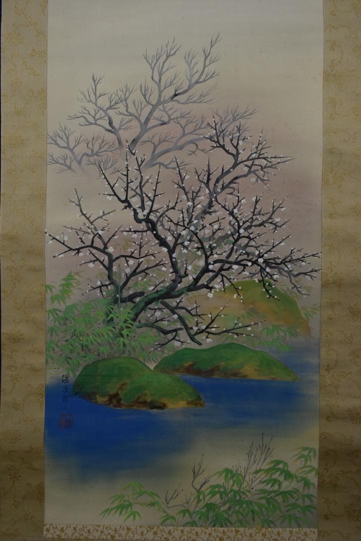 【真作】野口謙次郎/早春図/梅花新緑図/掛軸☆宝船☆Z-686