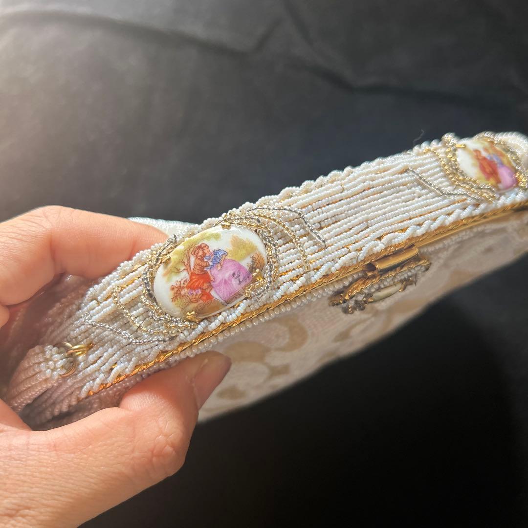 ヴィンテージ　フランス　ハンドメイド　ビーズバッグ　がま口　パーティーバッグ