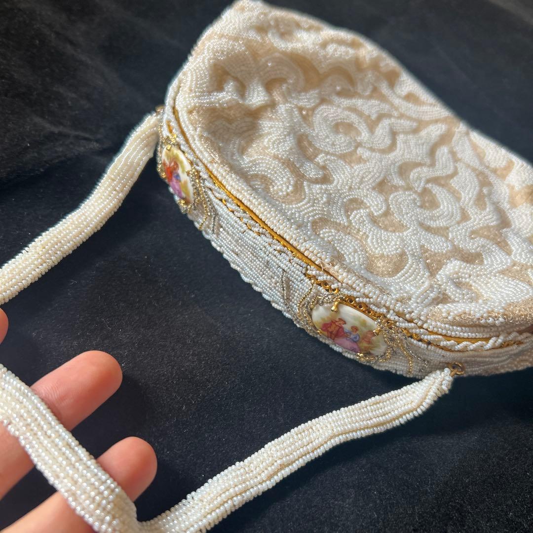 ヴィンテージ　フランス　ハンドメイド　ビーズバッグ　がま口　パーティーバッグ