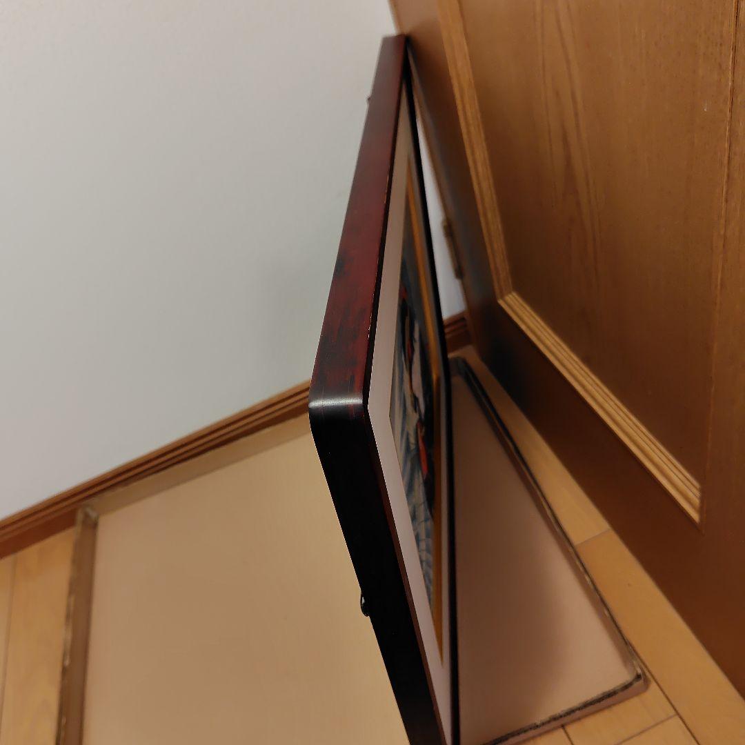 日本画　傘を差す女性画　額縁【銘入り】