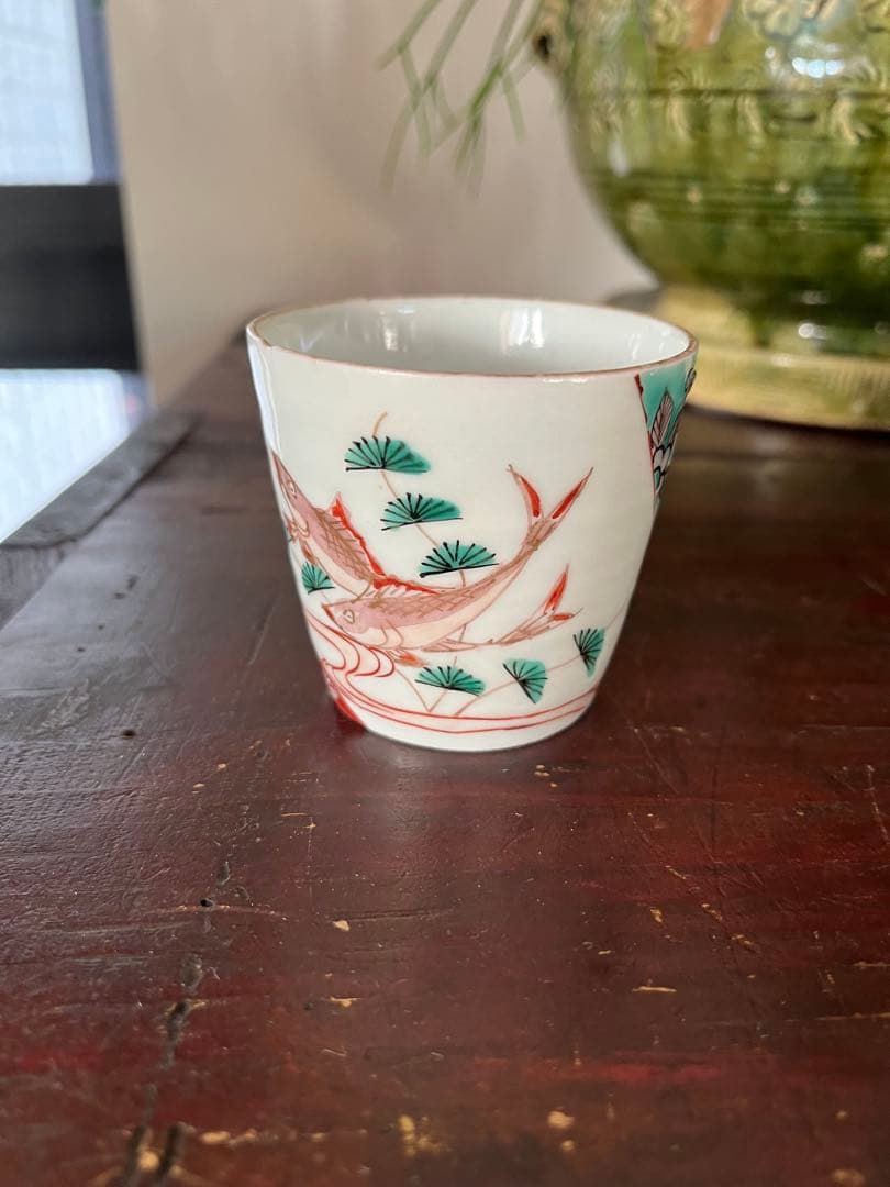 珍図　江戸中期　古伊万里　鮎水草流水そば猪口　蕎麦猪口　無傷　本掲載品　双魚