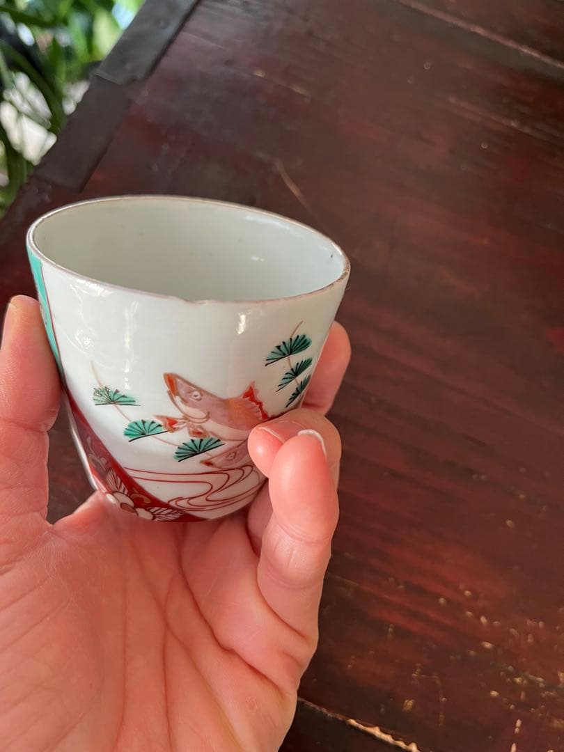 珍図　江戸中期　古伊万里　鮎水草流水そば猪口　蕎麦猪口　無傷　本掲載品　双魚