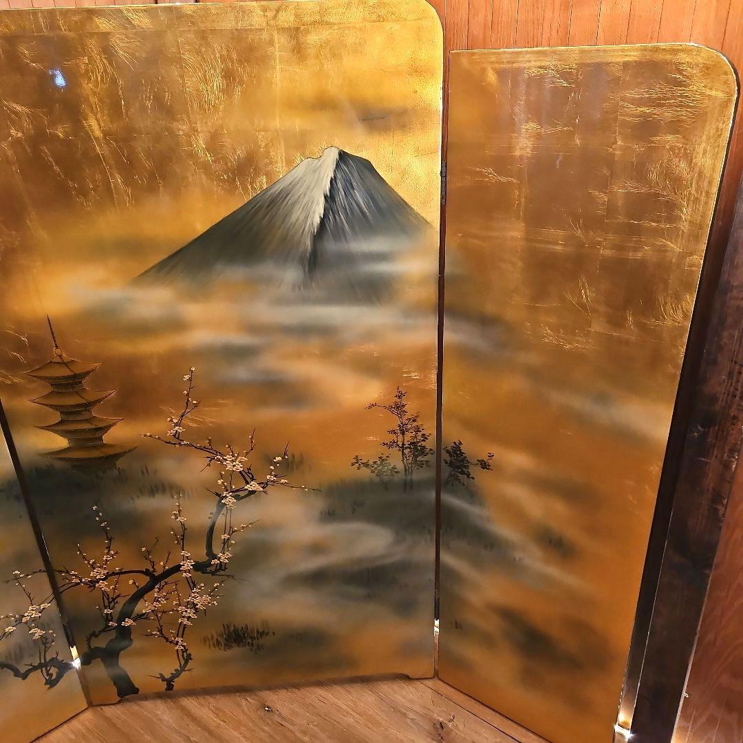 金箔 漆塗り ヴィンテージ屏風 衝立 パーテーション 縁起物 風水 金運アップ