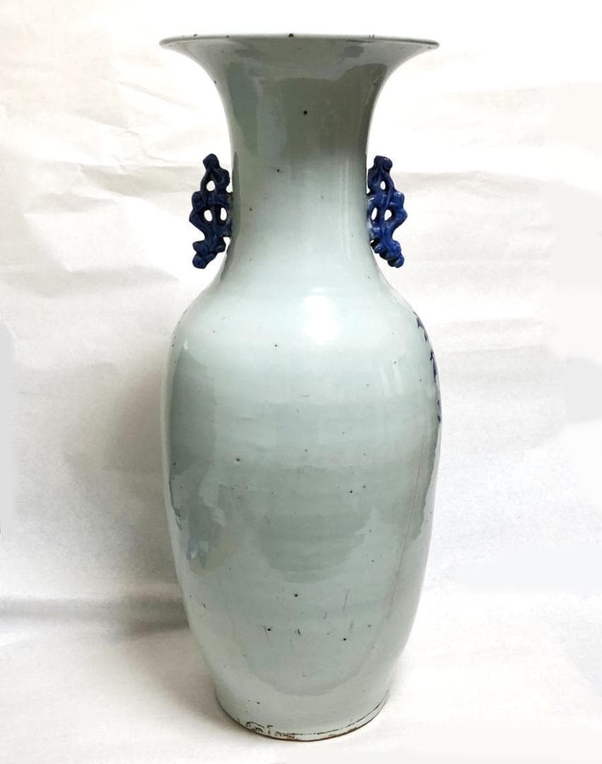 清時代中期 古染付 牡丹花鳥紋様 磁器大花瓶 文物商店蝋印鑑定 WWTT199