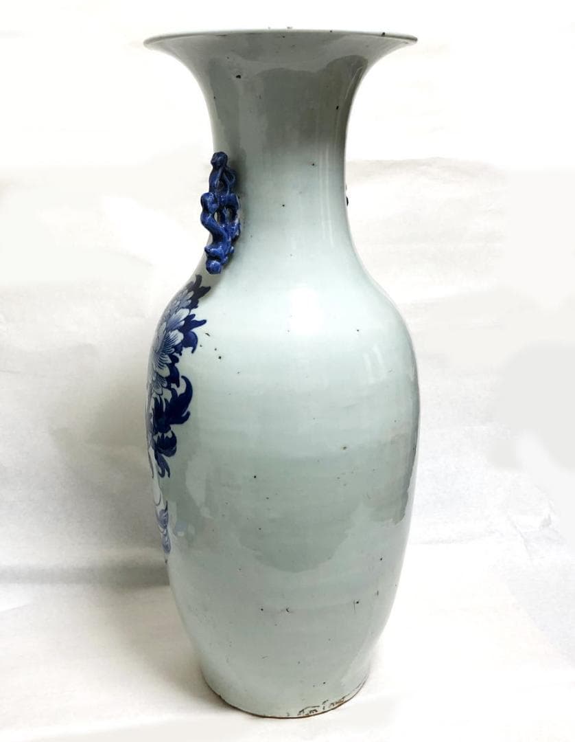 清時代中期 古染付 牡丹花鳥紋様 磁器大花瓶 文物商店蝋印鑑定 WWTT199