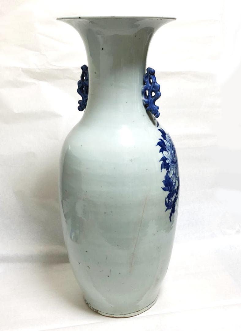 清時代中期 古染付 牡丹花鳥紋様 磁器大花瓶 文物商店蝋印鑑定 WWTT199