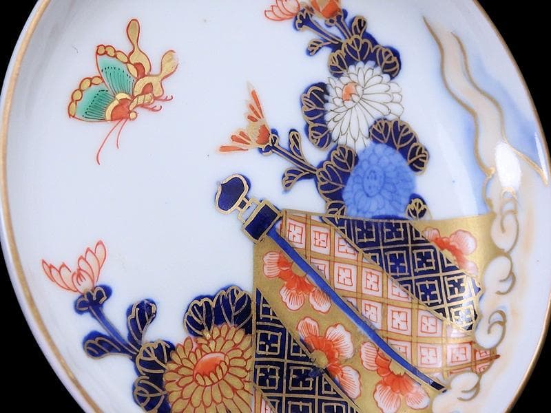 古伊万里　色絵　蝶に菊の図　４寸皿　５枚　C109AS-DAe