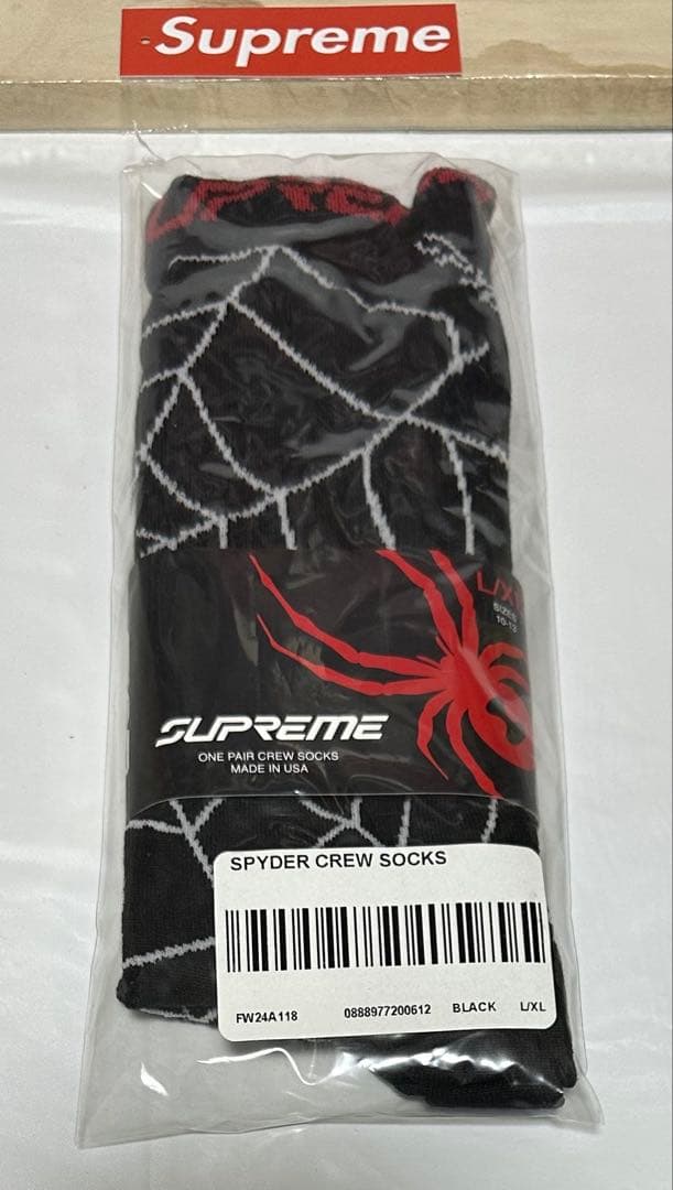 シュプリーム ソックス 靴下Supreme スパイダーグラフィ 24fw 黒/赤