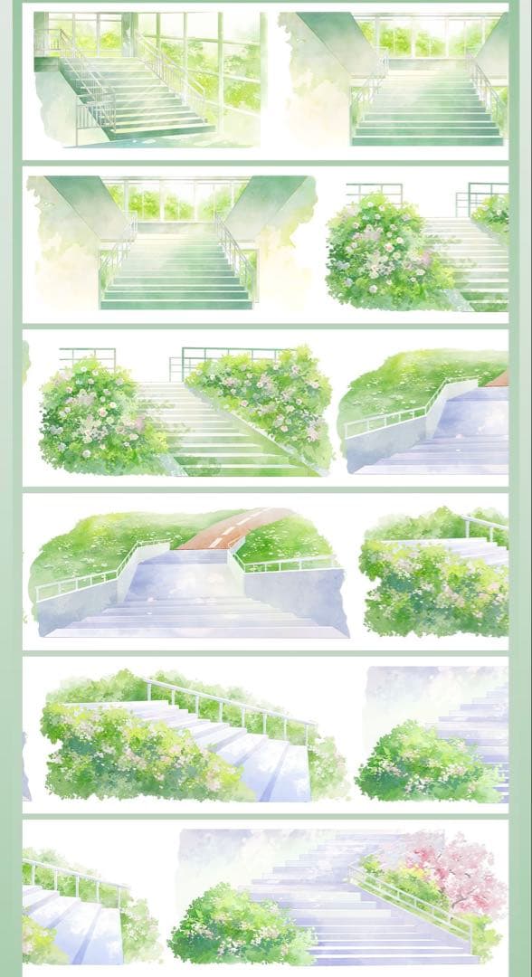 【9364】海外　マステ　5m巻　PETマスキングテープ　階段　学校景色