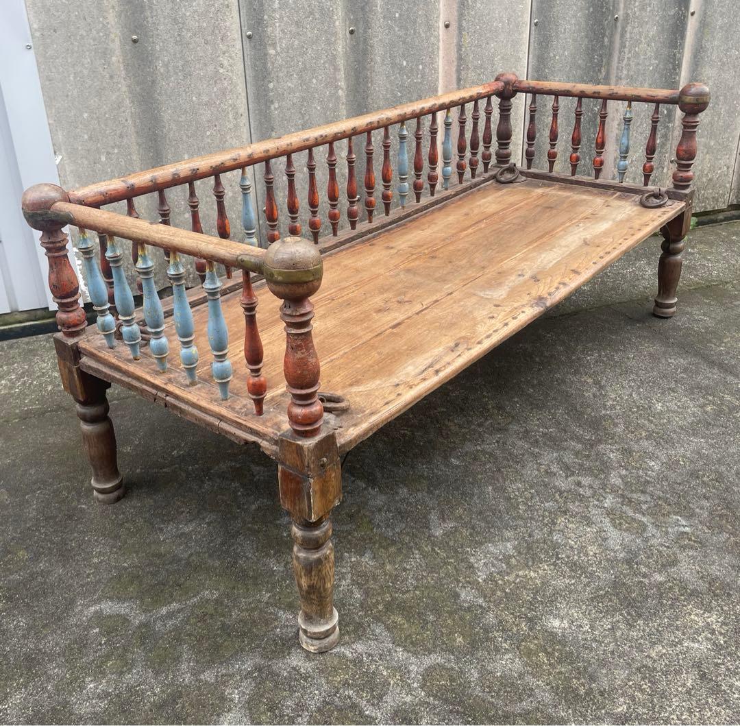 稀少/アンティーク/インド/インド家具/古材/長椅子/ベンチ/店舗什器