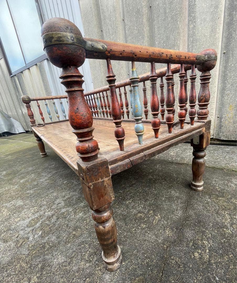 稀少/アンティーク/インド/インド家具/古材/長椅子/ベンチ/店舗什器
