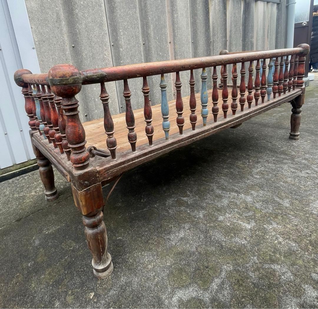 稀少/アンティーク/インド/インド家具/古材/長椅子/ベンチ/店舗什器