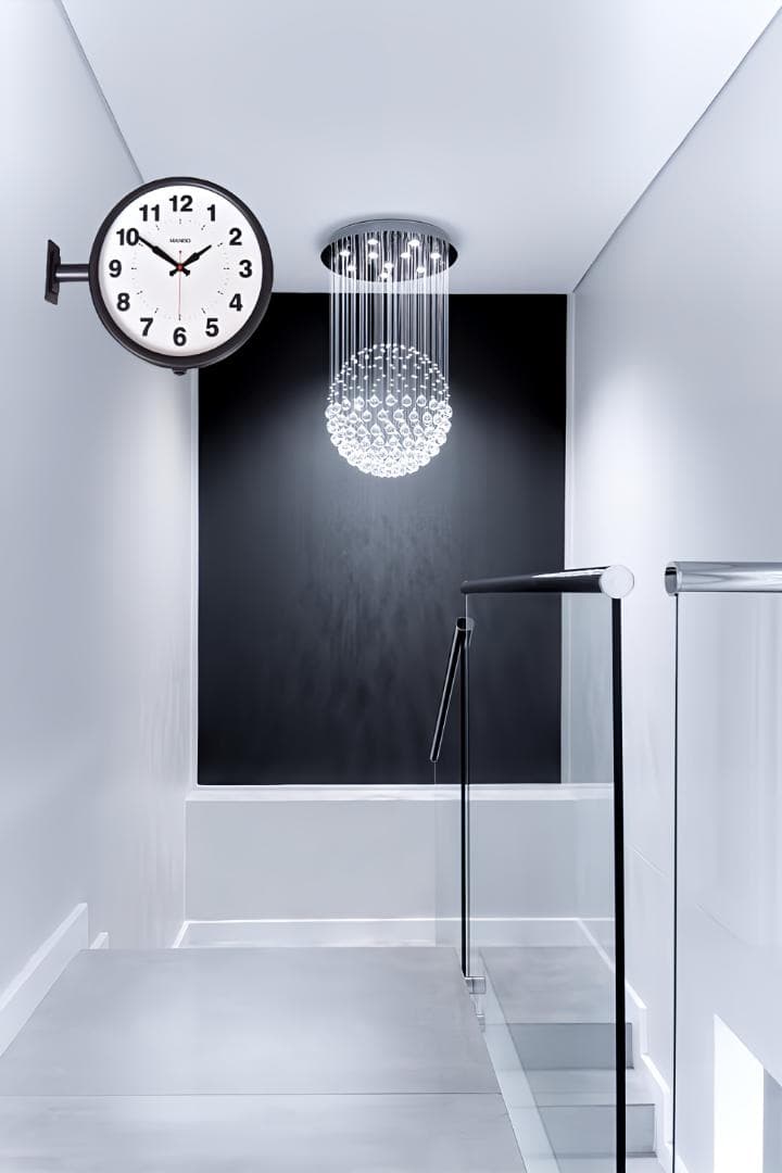 電波両面掛け時計ｍａｎｂｏ 両面掛時計 文字盤直径27CM 2kg （ブラック)