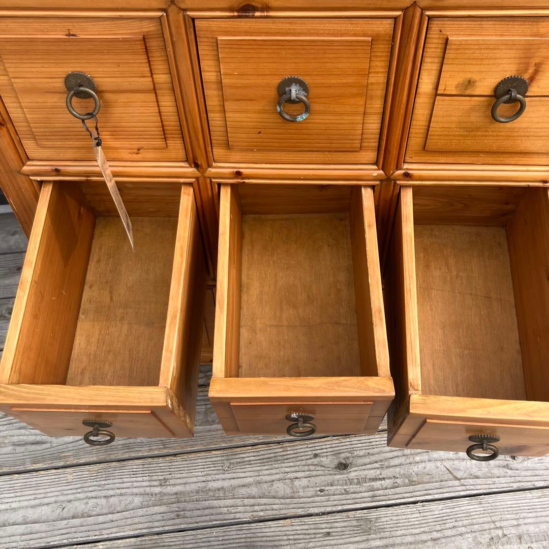 昭和レトロ 中国古典家具 古家具 格子型 木製箪笥 サイドボード 3段9杯