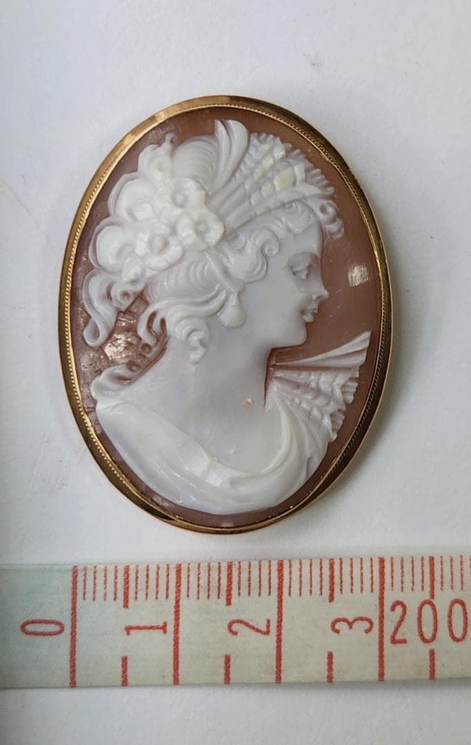 K18枠 ローマ三越購入 イタリア製シェルカメオブローチ ペンダントトップ