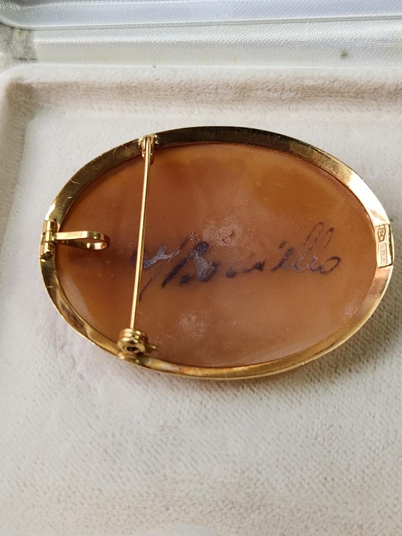 K18枠 ローマ三越購入 イタリア製シェルカメオブローチ ペンダントトップ