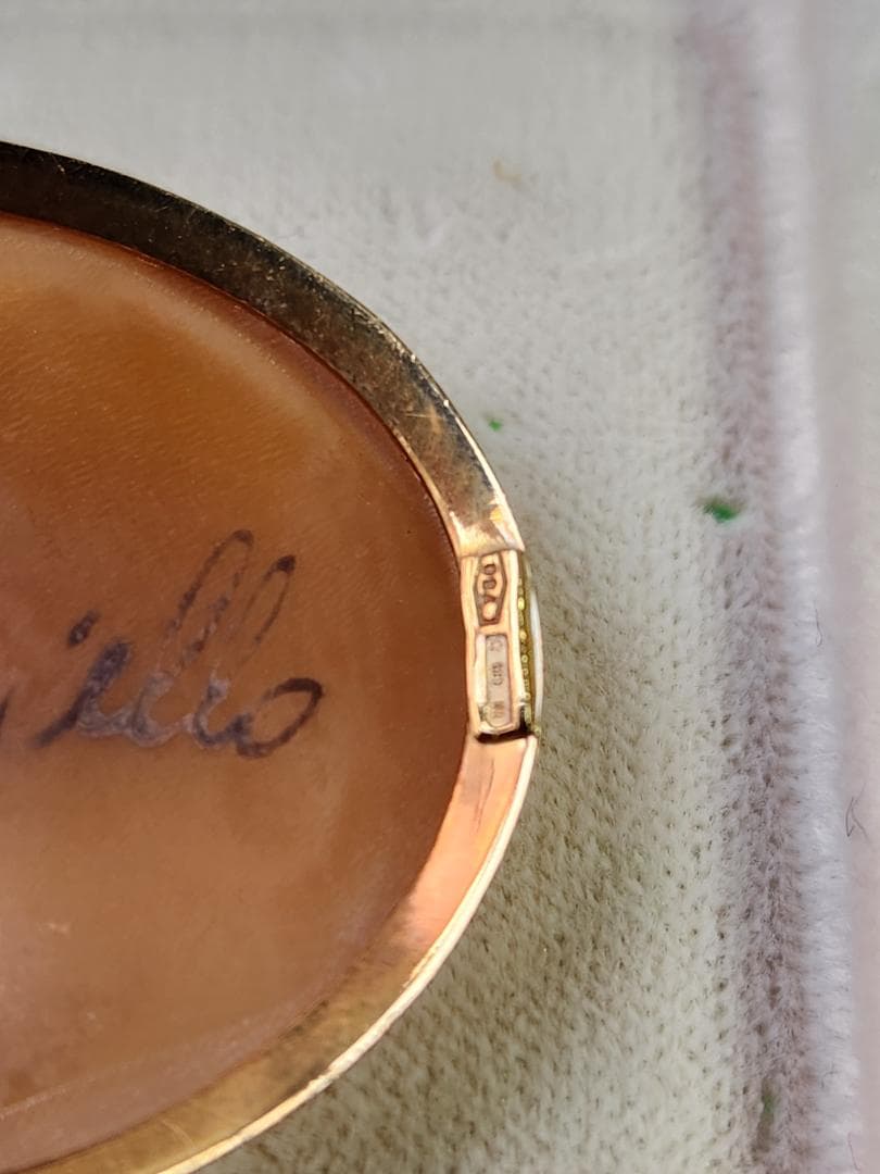 K18枠 ローマ三越購入 イタリア製シェルカメオブローチ ペンダントトップ