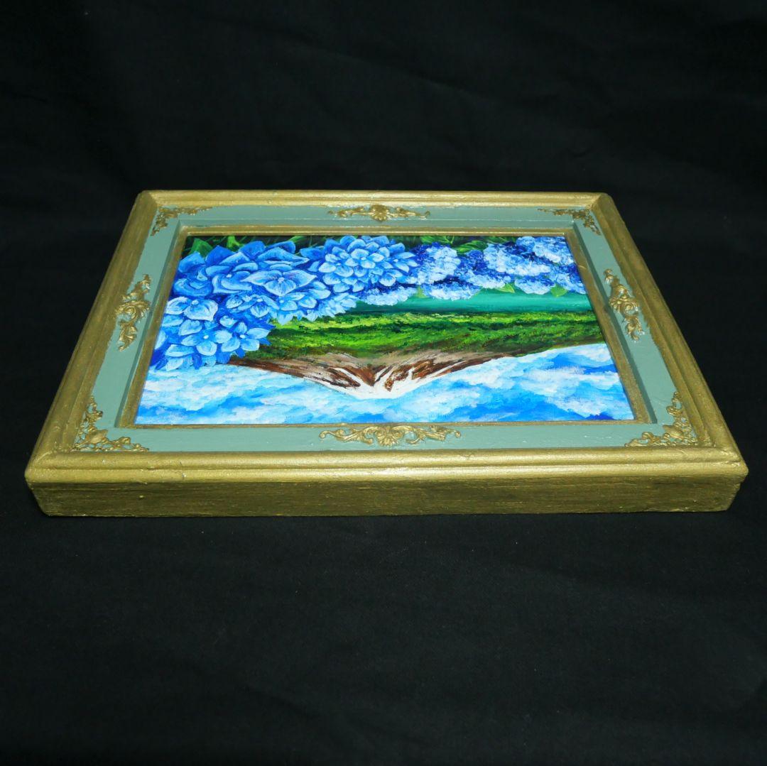 油絵 油彩 油彩画 絵 絵画【富士山と紫陽花】