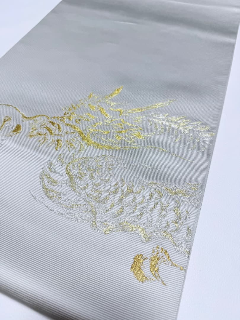 高級 袋帯 正絹 お太鼓柄 となみ織物 となみ帯 落款入 龍 ドラゴン 訪問着